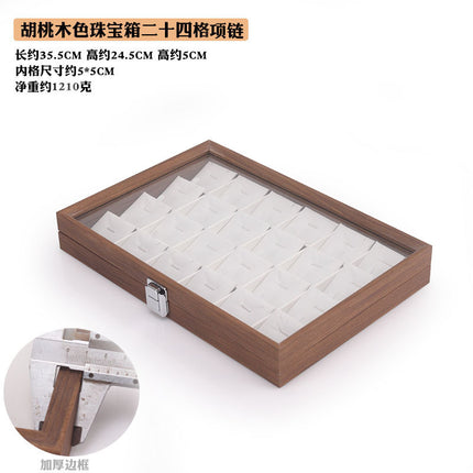 Fashion walnut grain white leather jewelry box with lid dustproof earrings earrings earrings storage box ring necklace bracelet tray