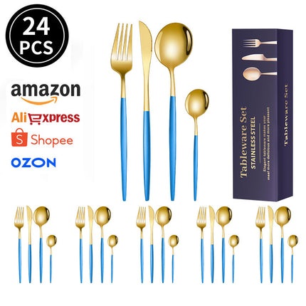 spoon Jieyang factory wholesale cross-border stainless steel tableware suit 24-piece set household knife, fork and spoon daily necessities