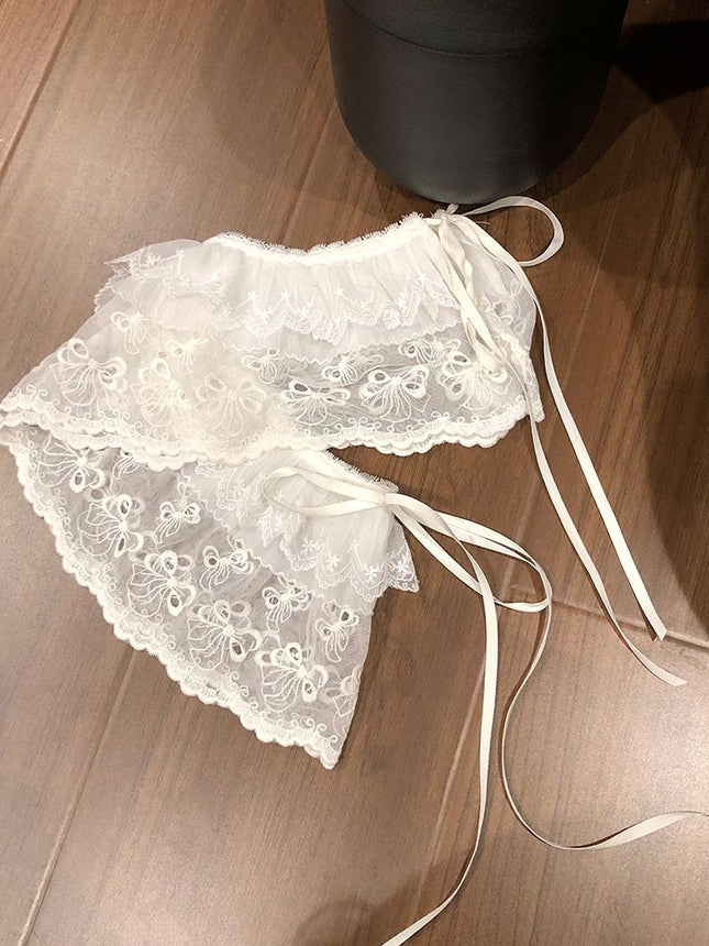 White Mesh A- line Skirt Women's Lace Fart Curtain Spring and Summer New Explosions Fashion High-end Super Nice Fart Curtain