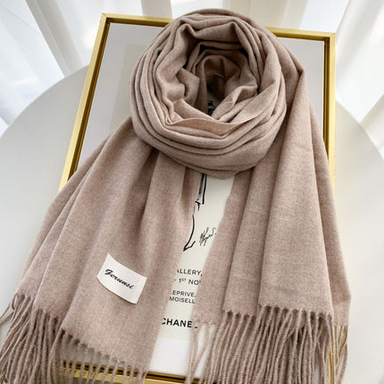 Solid Color Faux Cashmere Scarf for Women, Annual Meeting Red, High-End Feel, Spring and Autumn Woven Neck Scarf, Korean Style Versatile Artistic Warm Shawl