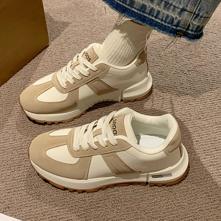 2025 Spring New Women's Shoes Waffle Forrest Gump Sneakers Color Matching Round Toe Thick Sole Casual Dad Shoes Moral Training Shoes Trbottomy