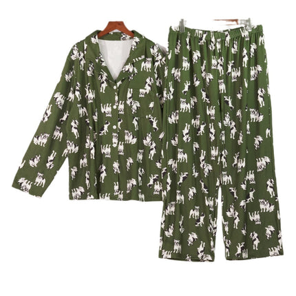 Cross-border plus size Women's Pajamas Cartoon Printed Casual Loose Autumn and Winter New Long Sleeve Trousers Two-piece Set