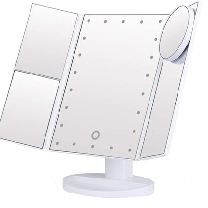Cross-Border Led22 Light Mirror Three-Sided Foldableing Makeup Mirror with Light Charging Desktop Beauty Mirror Desktop Luminous Mirror