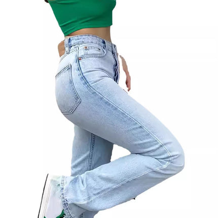 Amazon Aliexpress 2025 New Women's Clothing European and American Cross-Border Light Blue High-Waisted Jeans Women's Loose Straight Pants