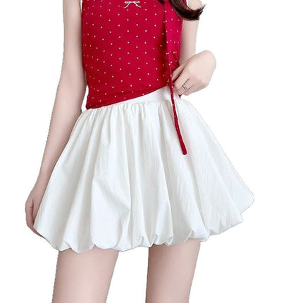White Plaid Flower Bract Skirt Women's 2025 Spring and Summer Small High Waist Anti-Glow Pop Skirt Skirt