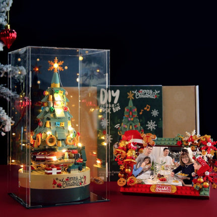 [Free Shipping] Genuine Jiaqi 1302 Colorful Christmas Tree Building Blocks Rotating Music Box Chinese Christmas Building Blocks Gift