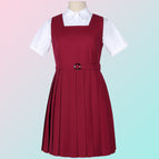 Dark red (dress) + women's white pointed collar short-sleeved shirt + belt / XS
