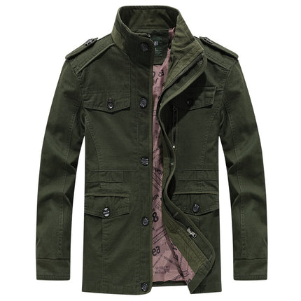 Cotton Jacket Men's Spring and Autumn Casual Loose plus size Medium and Long Army Green Workwear Jacket Multi-bag Price Controlled 148