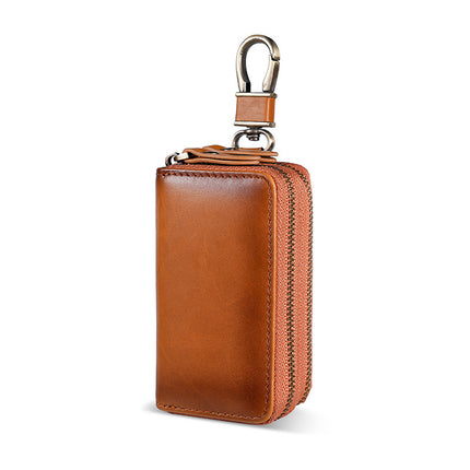 Cross-border Genuine Leather General Motors Key Case AliExpress wish Key Leather Case Double Zipper Men's Retro Waist Hanging