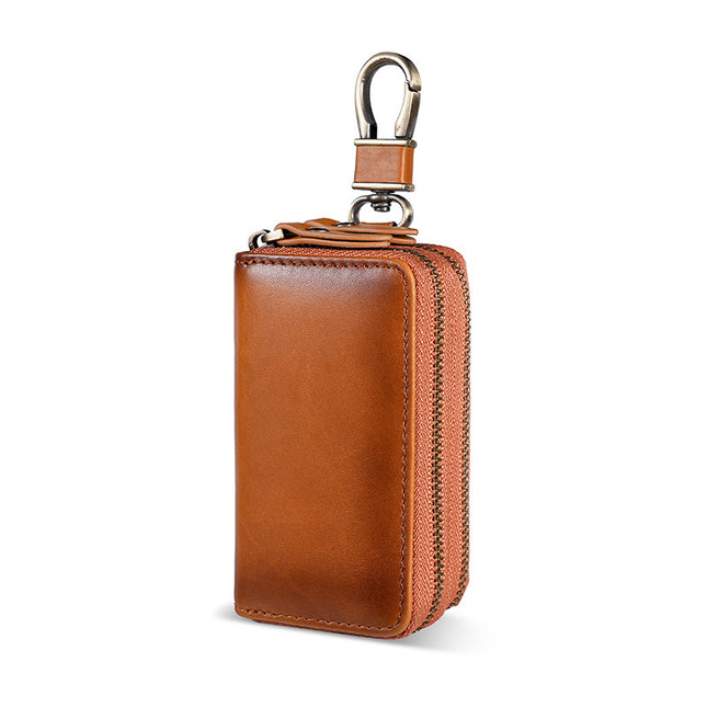 Cross-border Genuine Leather General Motors Key Case AliExpress wish Key Leather Case Double Zipper Men's Retro Waist Hanging