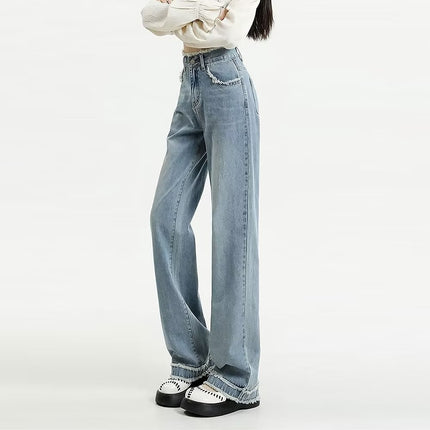 light blue Rust Jeans Women's Spring and Autumn New Arrival chubby girl Loose Slimming All-Match Wide-Leg Trendy Long Pants Drain Straight Pants