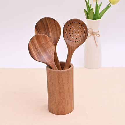 Paint-free Wax-free Wooden Cooking Spoon Shovel suit Kitchenware Long Handle Non-stick Pan Stir-frying Shovel Wooden Acacia Soup Spoon