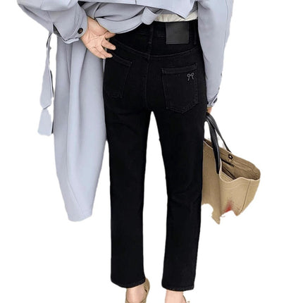 Autumn and Winter fleece-lined Black Jeans Women's plus size Chubby Sister mm Pear-Shaped Body Slimming Stretch Straight Pipe Pants