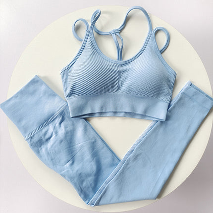 Women's Running Training Sports Suit, White Klein Blue Yoga Thin Straps, Beautiful Back Fitness High-Waisted Peach Pants