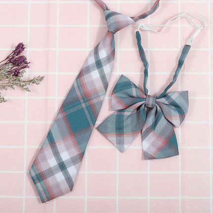 Japanese and Korean striped jk/dk college style men's and women's red cyanotic gray blue shirt accessories tie-free collar set