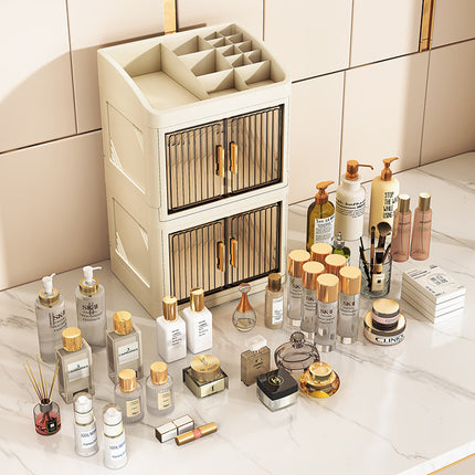 Cross-border Acrylic Folding Cosmetic Storage Box Multi-layer Double Door Desktop Dustproof Desk Storage Box