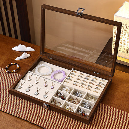 Walnut Jewelry Storage Box Ring Earrings Necklace Bracelet Box Solid Wood Large Capacity Anti-Oxidation Jewelry Display Box