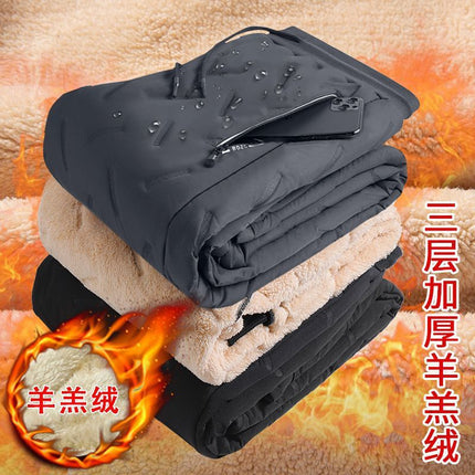 Lamb Wool Cross-Border Cotton Pants Autumn and Winter Fleece-Lined Cold-Proof Men's Elastic Waist Casual Pants Cold-Proof and Warm Long Pants