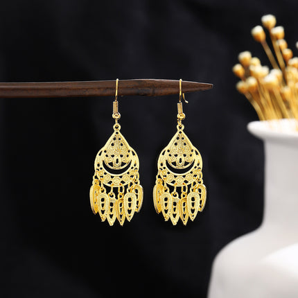 Ethnic Peacock Earrings Golden Bell Tassel Earrings Bohemian Leaf Pendant Scenic Earrings Wholesale