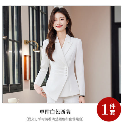 2025 Spring European and American Foreign Trade Green Slim Fit Small Suit Set Front Desk White Collar Workwear Wide-Leg Pants Suit Set
