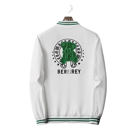 European Station 2022 Youth Spring and Autumn Green Bear Embroidered Jacket Baseball Collar Fashion Men's Jacket