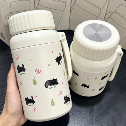 Cartoon cute high-value large-capacity new thermos stainless steel outdoor sports portable rope coffee cup