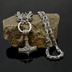 Gold Pendant Between silver Wolf Head / Stainless steel chain -70cm