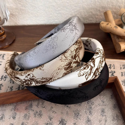 Whitening and High-End New Chinese Style Jacquard Embroidered Headband Chinese Style Versatile Retro High Skull Sponge Headband Hair Accessories