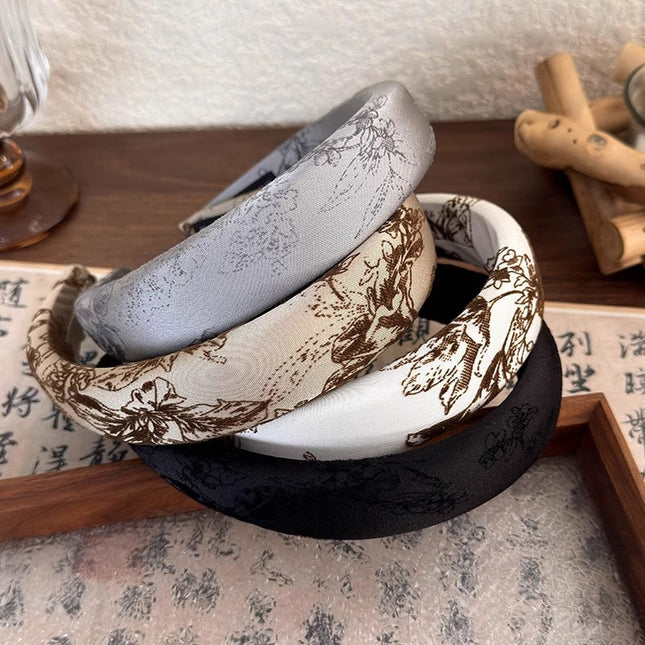 Whitening and High-End New Chinese Style Jacquard Embroidered Headband Chinese Style Versatile Retro High Skull Sponge Headband Hair Accessories