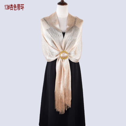 2024 new European and American style sexy flat long beard solid color sunscreen shawl scarf fashion ladies split towel