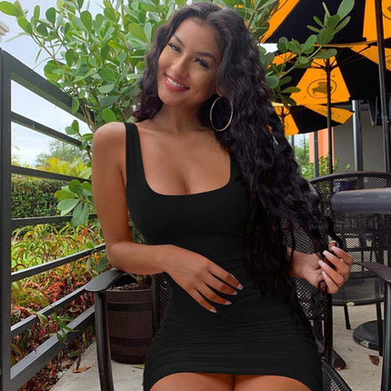 Women's Square Collar Sleeveless Shoulder Tight Mini Skirt Basic Dress Sexy Party Club Dress Wholesale Factory