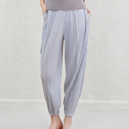 Sports Style Pleated Casual Pants for Women Summer New Elastic Large Size Fat mm Cigarette Pipe Harem Radish Nine-Point Casual Pants