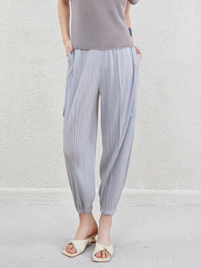 Sports Style Pleated Casual Pants for Women Summer New Elastic Large Size Fat mm Cigarette Pipe Harem Radish Nine-Point Casual Pants