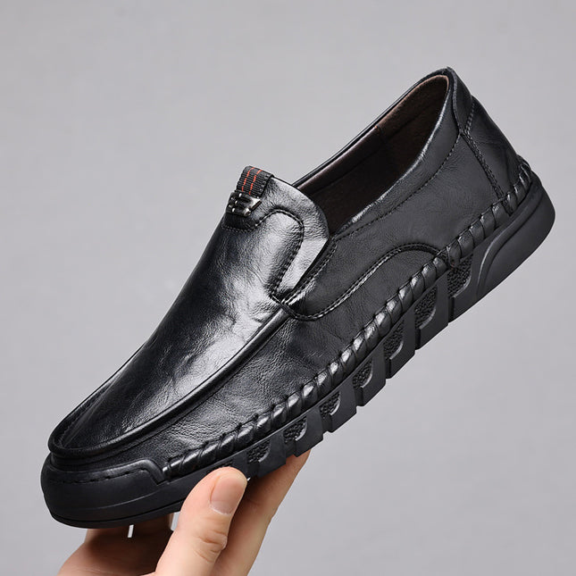 Doug Shoes Men's 2022 New Slip-on Lazy Loafers Men's Black Handmade Online Casual Leather Shoes