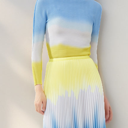 Skirt suit Women's High-end Spring Miyake Women's Clothes Design Pleated T-shirt Pleated Skirt Two-piece Set