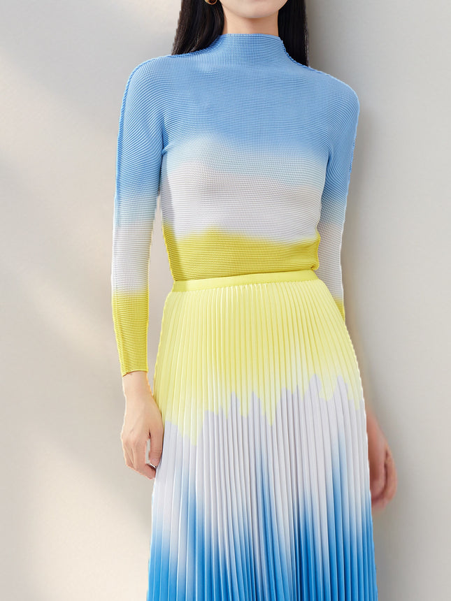 Skirt suit Women's High-end Spring Miyake Women's Clothes Design Pleated T-shirt Pleated Skirt Two-piece Set