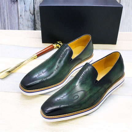 Men's Leather Shoes Casual Shoes Green Fashion Comfortable Flat Shoes Handmade Classic Loafers Office Banquet Men's Shoes