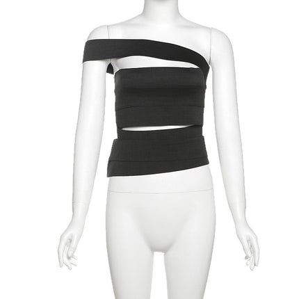 Sexy and Hot European and American Cross-Border Women's Clothing Pure Color Backless Cut Out Stitching Niche Nightclub Sexy Ultra-Short Vest