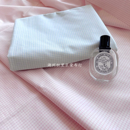 Cotton 40 digital printing fabric Korean cream color blue powder plaid printing fabric hand diy