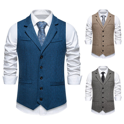 Cross-border Amazon Men's Herringbone Lel Suit Vest American Tooling Retro Tweed Vest Waistcoat Trendy