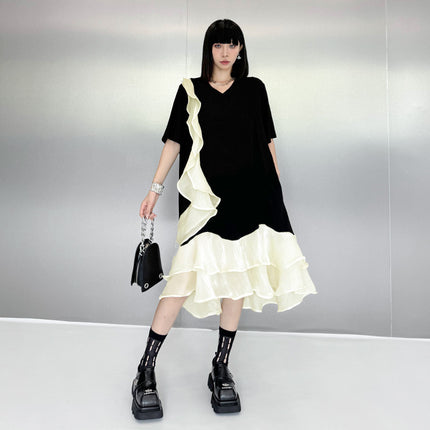 French Gentle Style Elegant Organza Fungus Dress for Women Summer New Fashion Style Loose T-Shirt Dress