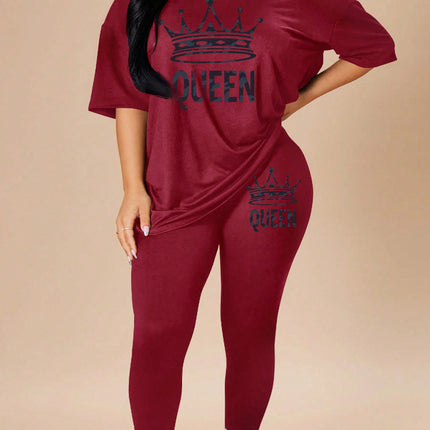 2024 Summer Fashion Versatile Letter Print Casual Loose Short Sleeve Leggings Set Cross-Border Spring and Summer Style