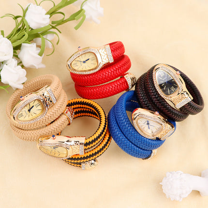 New Cross-Border Snake-Shaped Watch, Fashionable and Creative Personalized Quartz Watch for Women, Diamond-Encrusted Leather Strap Bracelet, Fashionable Watch