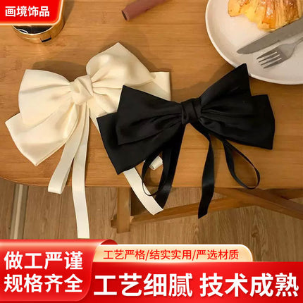 Summer big bow ribbon hairpin women's high-grade back head top clip spring clip hairpin clip hair accessories 17cm