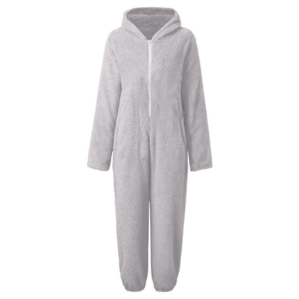 2022 Cross-border Europe and America Amazon Solid Color Thickened Double-sided Fleece Hooded Jumpsuit Casual Couple Home Wear