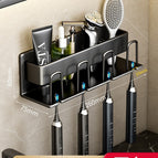 Black - four-person aluminum toothbrush holder (no need to punch holes)