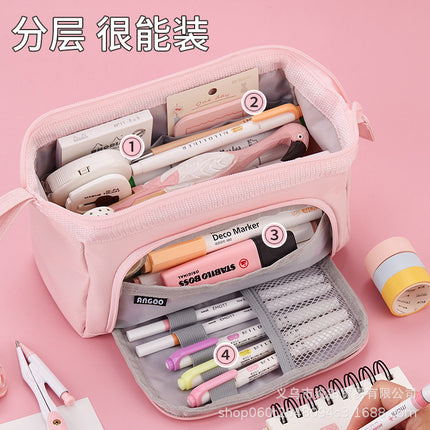 Korean Style Boat-Shaped Large-Capacity Multi-Layer Oxford Pencil Bag Multi-Functional Portable Stationery Box Simple Student Storage Pencil Bag