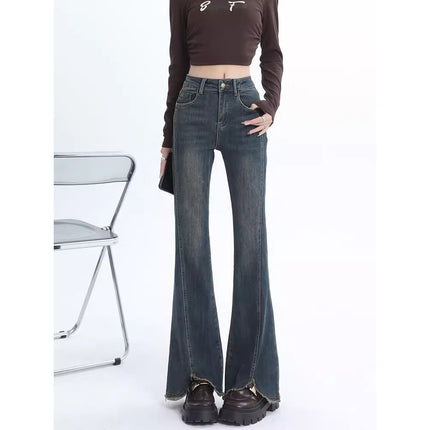 Women's Flared Jeans 2025 Summer New High-Waisted Slim Fit Bootcut Raw Hem Pants