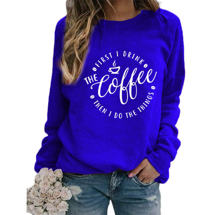 Foreign trade supply coffee coffee printed round neck jacket sweater European size ladies coat long sleeve cross-border autumn and winter