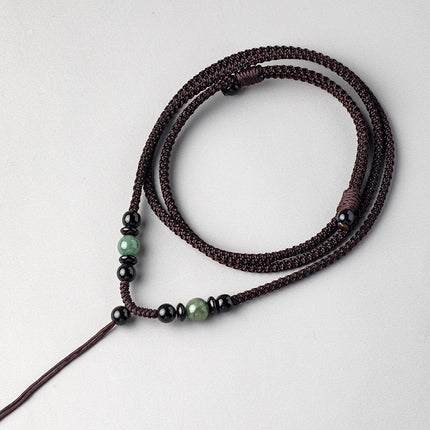 Artisan Obsidian Agate Emerald Pendant Rope Hand-woven Necklace Rope Men's and Women's Pendant Neck Pendant with Rope